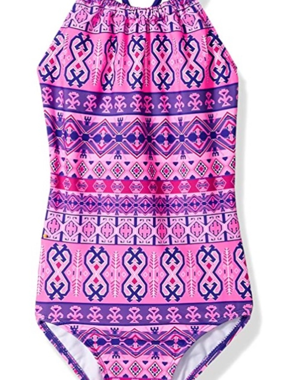 Kanu Surf Girls' Pink & Purple Patterned Halter One-Piece Swimsuit